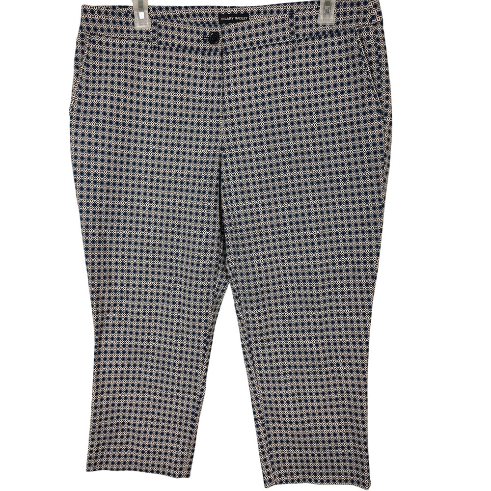 Hilary Radley Geometric Diamond Print Ankle Pants Navy Black White Size 16